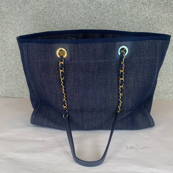 ❤️ SOLD Chanel Small Denim Blue Deauville Tote with gold hardware - Picture 15 of 16